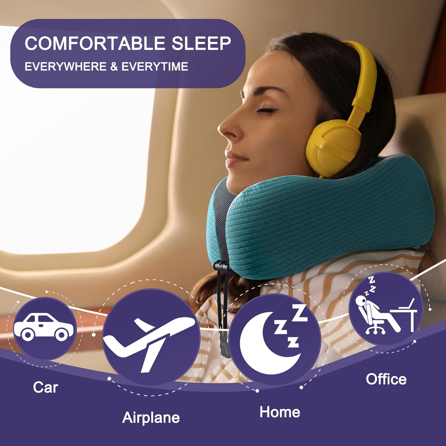 napfun Neck Pillow for Traveling, Upgraded Travel Neck Pillow for Airplane 100% Pure Memory Foam Travel Pillow for Flight Headrest Sleep…