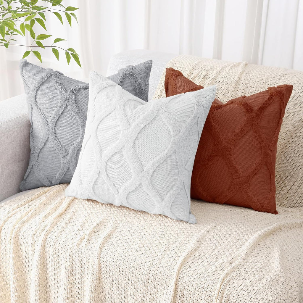 decorUhome Summer Throw Pillow Covers 20x20 Inch Set of 2, Soft Plush Faux Fur Wool Pure White Accent Couch Pillow Covers for Modern Farmho…
