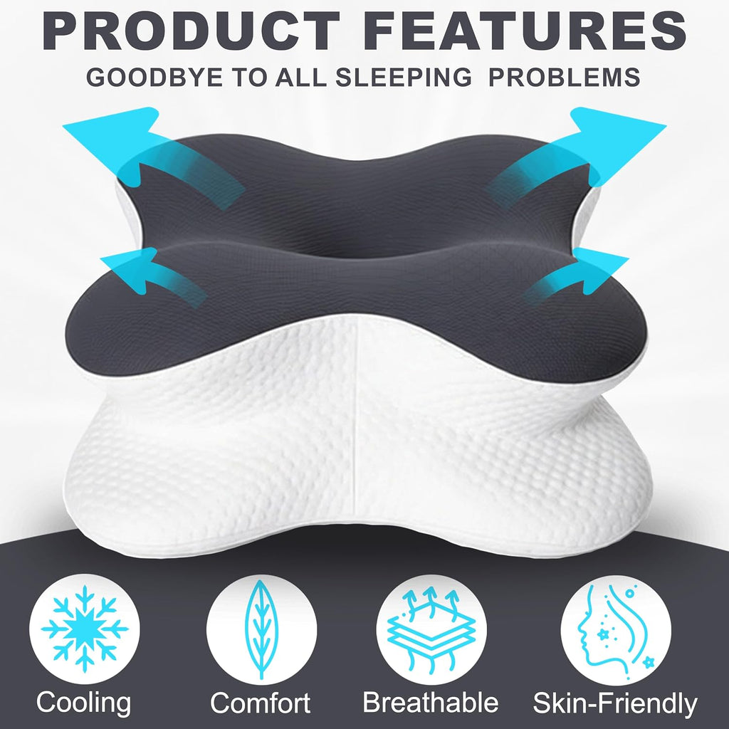 Ergonomic Memory Foam Cervical Neck Pillow for Side, Back & Stomach Sleepers, Contour Pillow for Neck and Shoulder Comfort, Cooling…