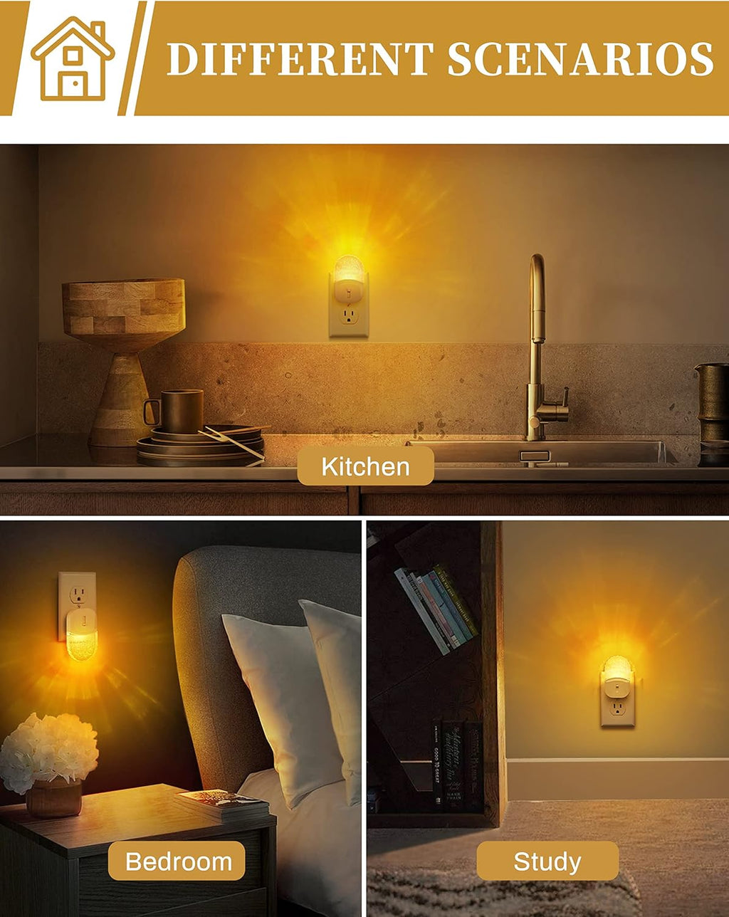 DORESshop Night Lights Plug Into Wall [2 Pack], Amber Warm Night Light, 1800K, Dusk to Dawn Sensor, Adjustable Brightness LED Night Light…