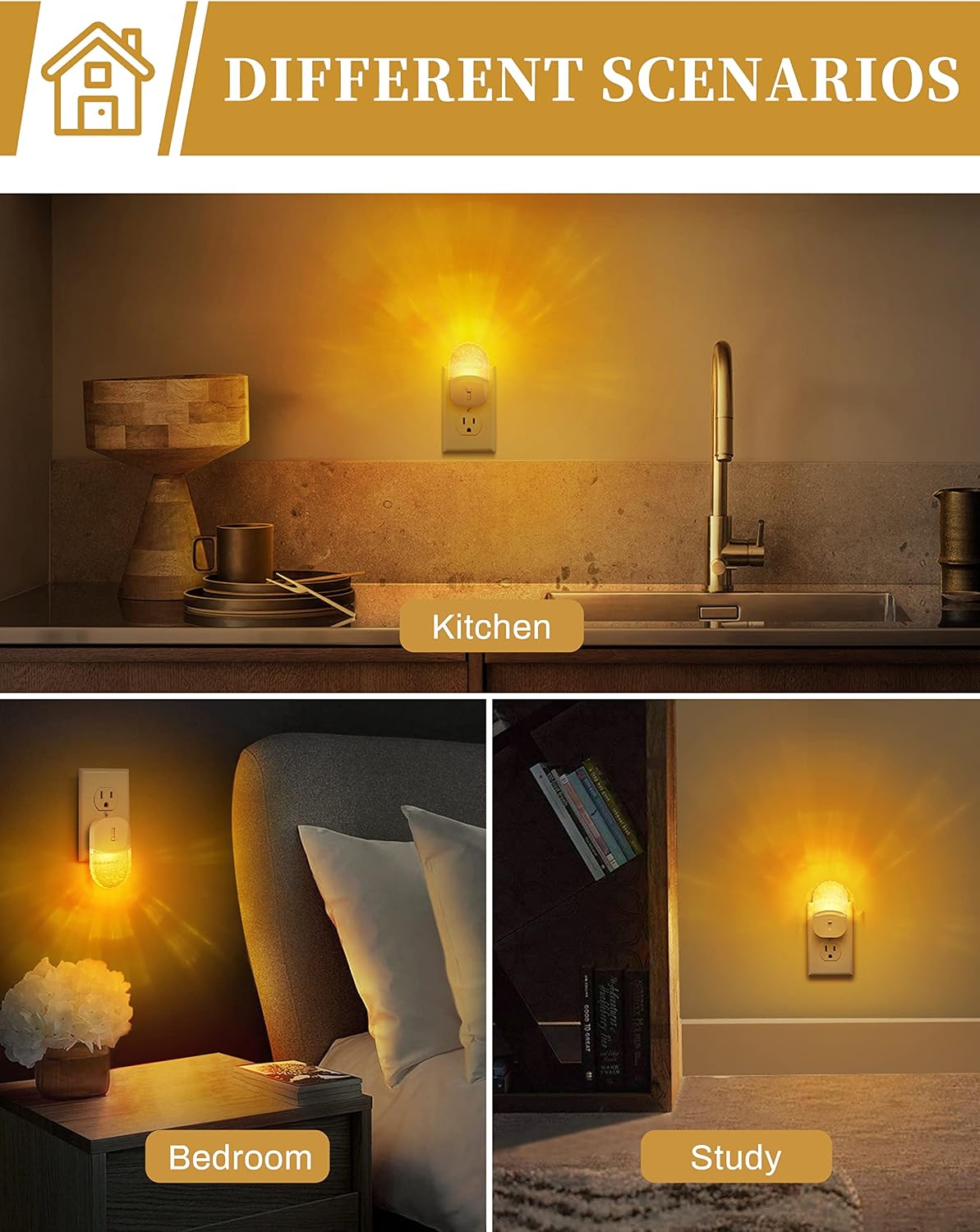DORESshop Night Lights Plug Into Wall [2 Pack], Amber Warm Night Light, 1800K, Dusk to Dawn Sensor, Adjustable Brightness LED Night Light…