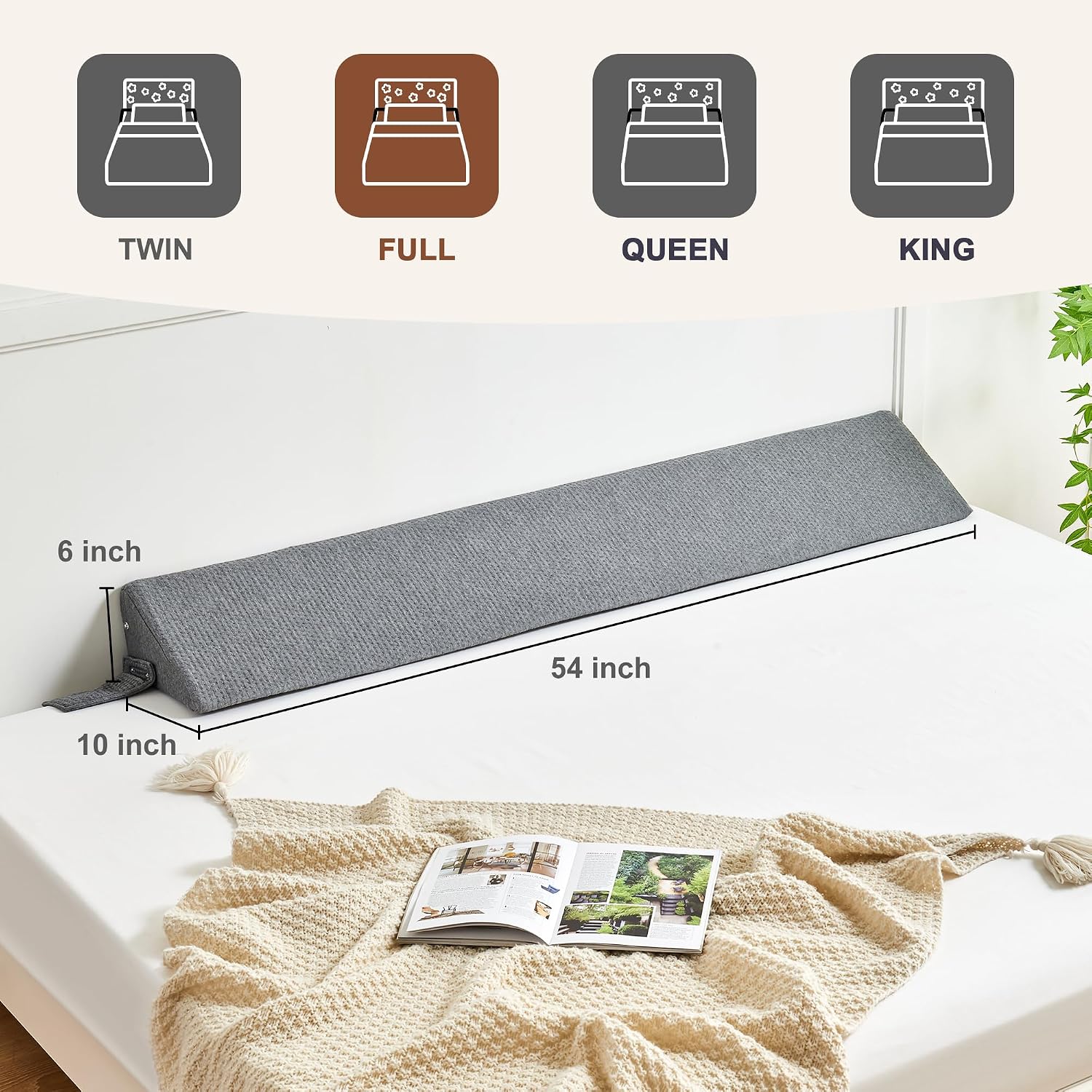 IFNOW Full Size(54"x6"x10") Bed Wedge Pillow for Headboard, Mattress Gap Filler(0-8"), Bed Wedge for Gap Between Your Headboard and…