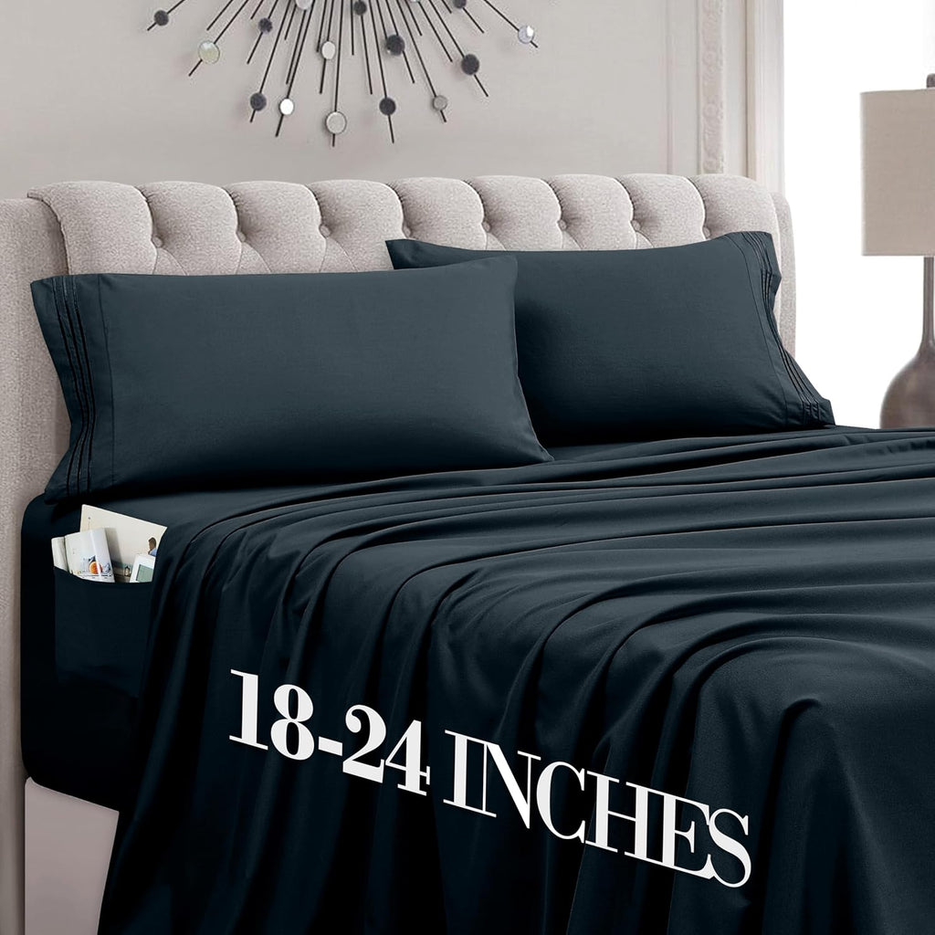 MocassiLuxuryBedding Mocassi Cal King Size 4-Piece Bed Sheet Set - 1800 Hotel Quality Microfiber 18-24 Inches Extra Deep Pocket Fitted Shee…