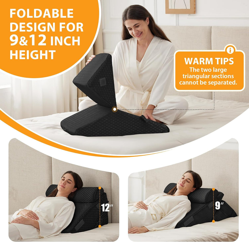 Ruqmuis 3PCS Wedge Pillow Set for After Surgery, Adjustable 9&12 Inch Bed Wedge Pillow for Sleeping, Incline Pillow Wedge for Headboard, Po…