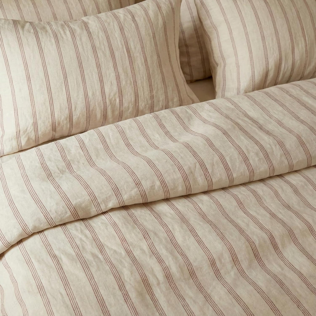 mixinni Striped Duvet Cover Set Queen Size, 3 Piece Cotton Linen Blend Bedding Set, Vintage Stripe Comforter Cover with Pillowcases, Soft B…