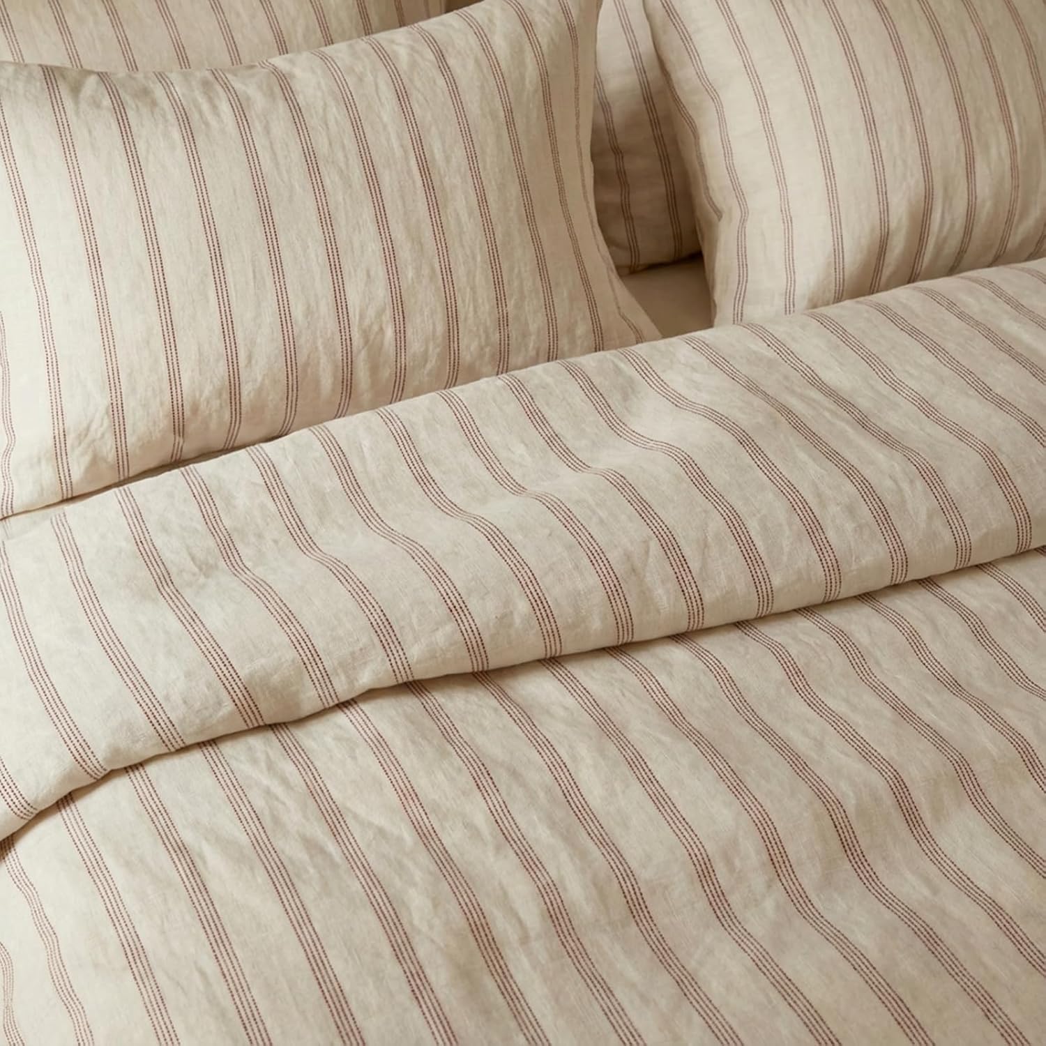 mixinni Striped Duvet Cover Set Queen Size, 3 Piece Cotton Linen Blend Bedding Set, Vintage Stripe Comforter Cover with Pillowcases, Soft B…