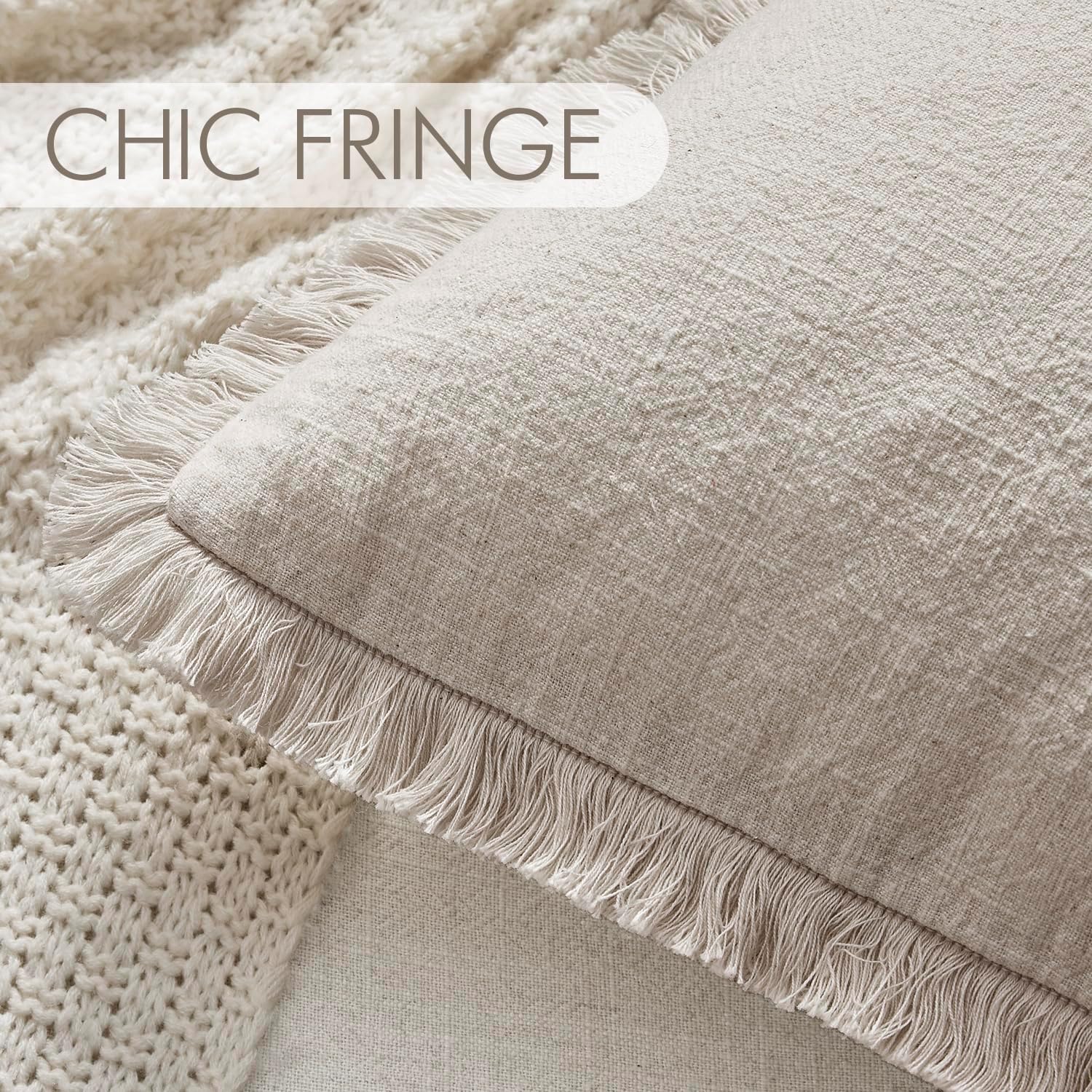 Anroduo Set of 2 Decorative Throw Pillow Covers 18×18 Inch Soft Linen Fringe Farmhouse Boho Vintage Cushion Covers with Tassels Accent Pill…