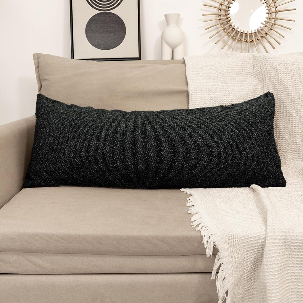 JoraLion 20x54 inch Neutral Boucle Body Pillow Cover, Black Long Pillow Cover Cozy Soft Cushion Case for Couch Sofa Bed Living Room Home…