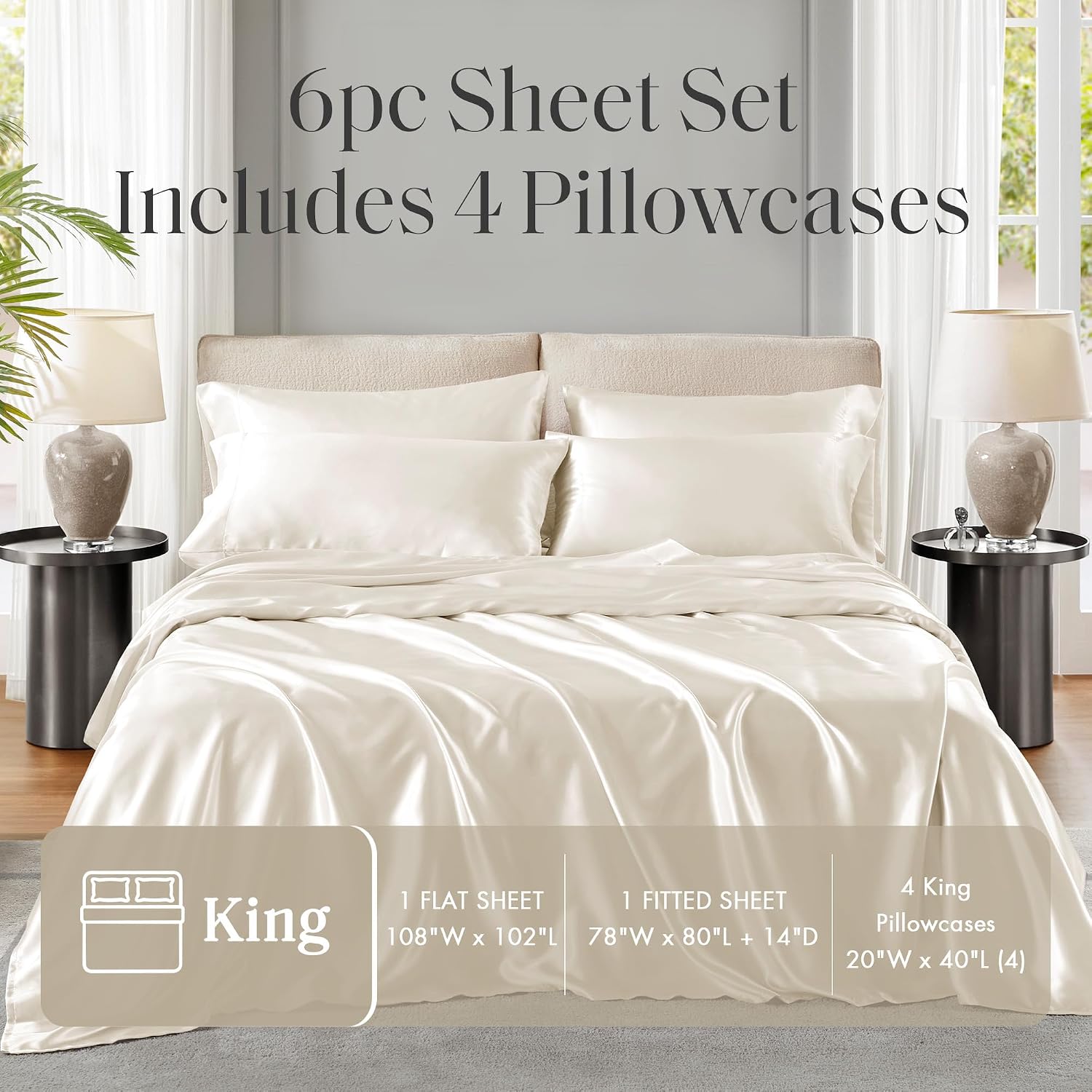 Madisonpark Madison Park Essentials Satin Sheet Set Luxury and Silky with Natural Sheen, Elastic 14" Pocket fits up to 16" Mattress, All Ar…