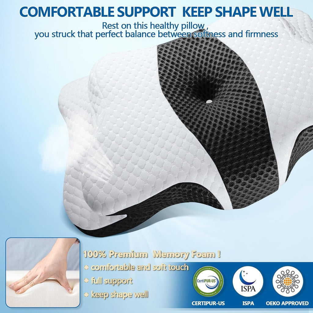 CHxxy Memory Foam Pillows, Cervical Pillow for Neck and Shoulder, Ergonomic Contour Bed Pillow, Soft for Side Sleep Stomach Sleeping and B…