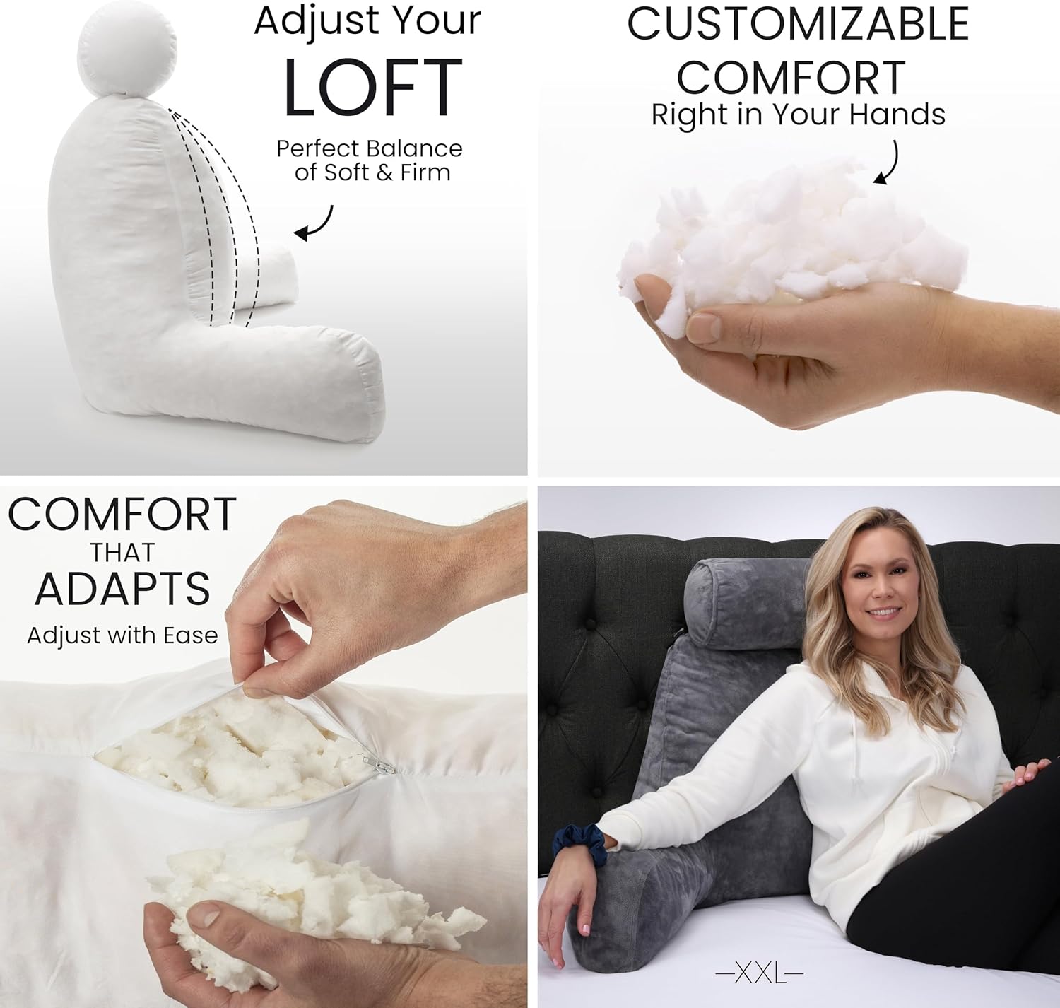 Husband Pillow XXL The Original for Adults - 30" Tall Backrest for Sitting Up in Bed - Firm Support Reading & Bed Rest Pillows for…