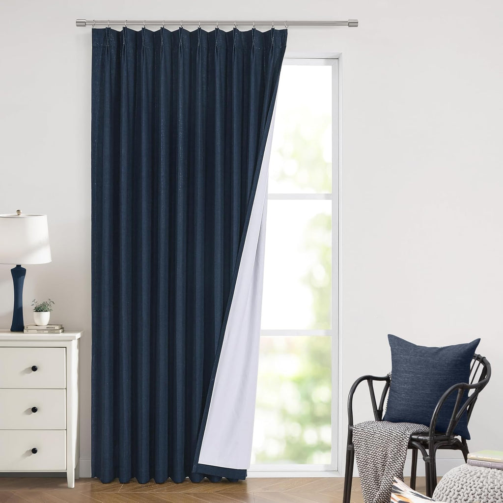 VisionHome Vision Home Navy Blue Pinch Pleated Full Blackout Curtains Linen Blended Room Darkening Window Panels 90 inch for Living Room Be…