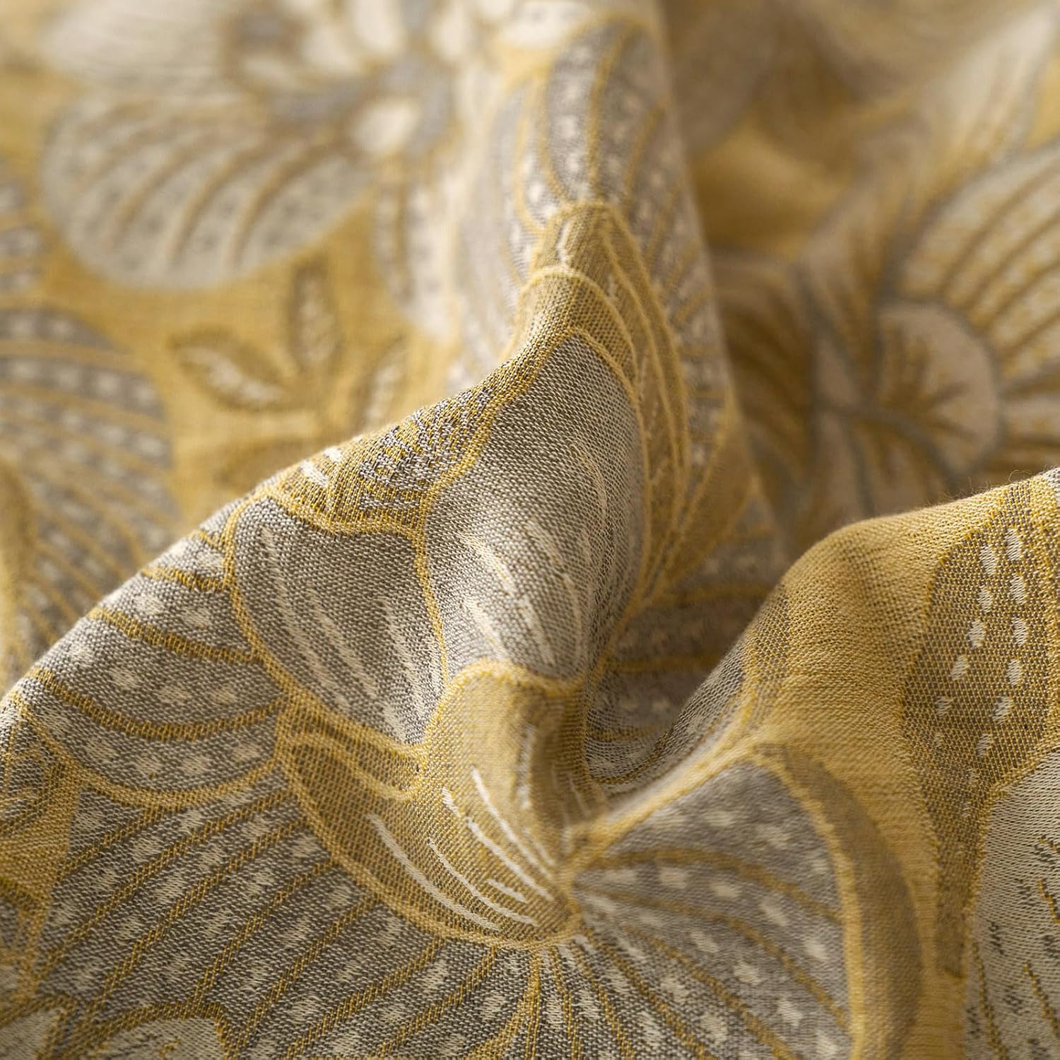 mixinni Duvet Cover Queen, Cotton Double-Layer Yarn Golden Floral Jacquard Reversible Grey Comforter Cover with Edge Design, Farmhouse Bedd…