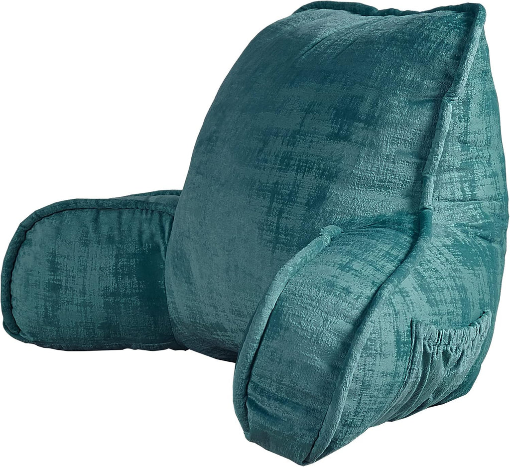 Bytide Art Velvet Assembly Needed DIY Backrest Reading Bed Rest Pillow with Arms and Pockets for Sitting in Bed Couch Sofa, Removable Cover…