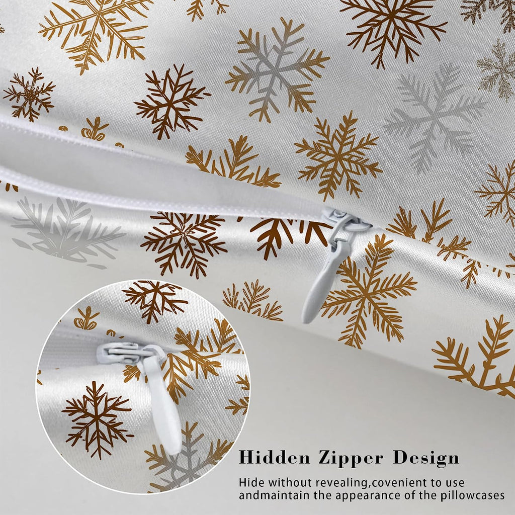 Imitation Silk Pillowcase for Hair and Skin The Holiday Season Gold Snowflakes 1 Pack Satin Queen Pillowcase with Hidden Zipper Cooling…