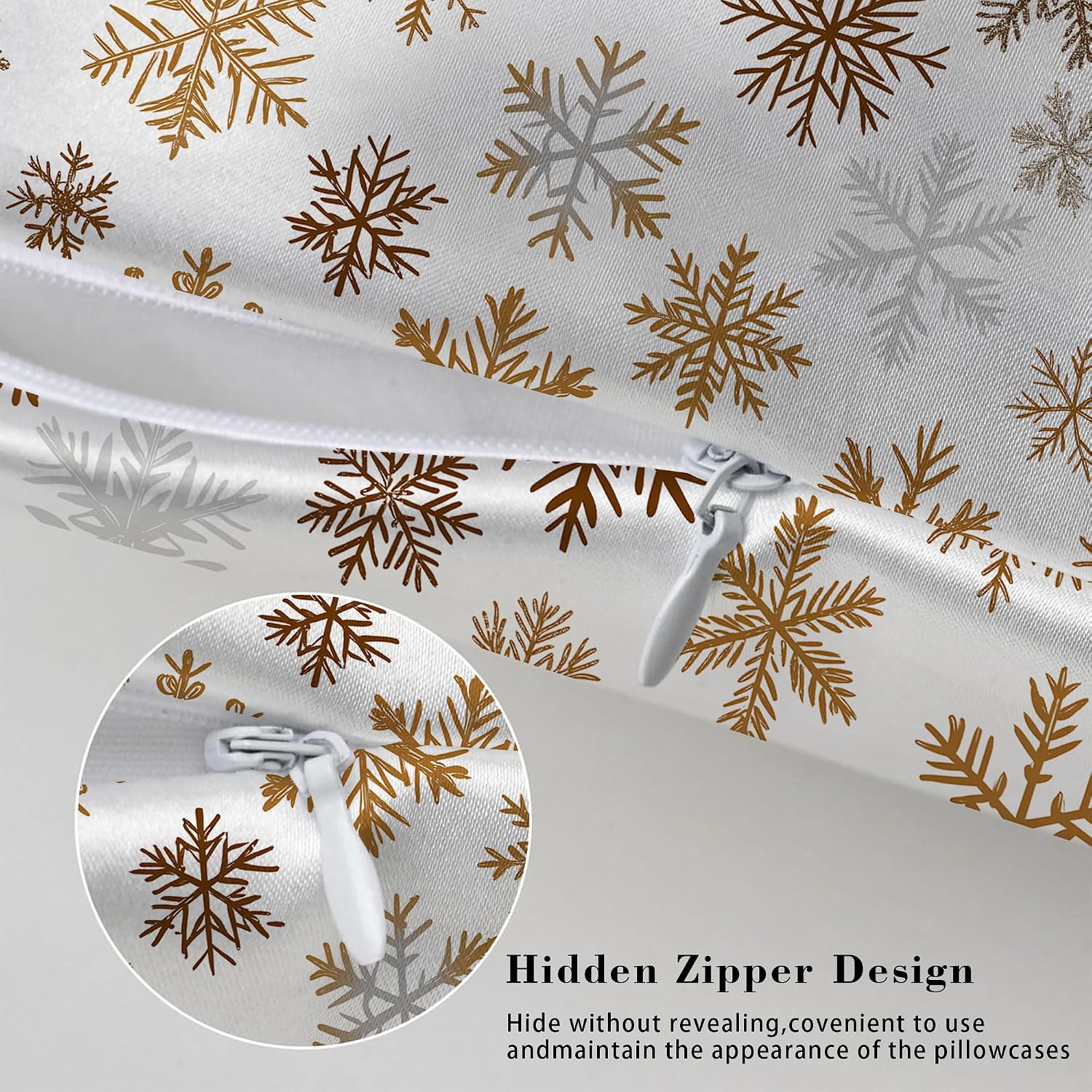 Imitation Silk Pillowcase for Hair and Skin The Holiday Season Gold Snowflakes 1 Pack Satin Queen Pillowcase with Hidden Zipper Cooling…