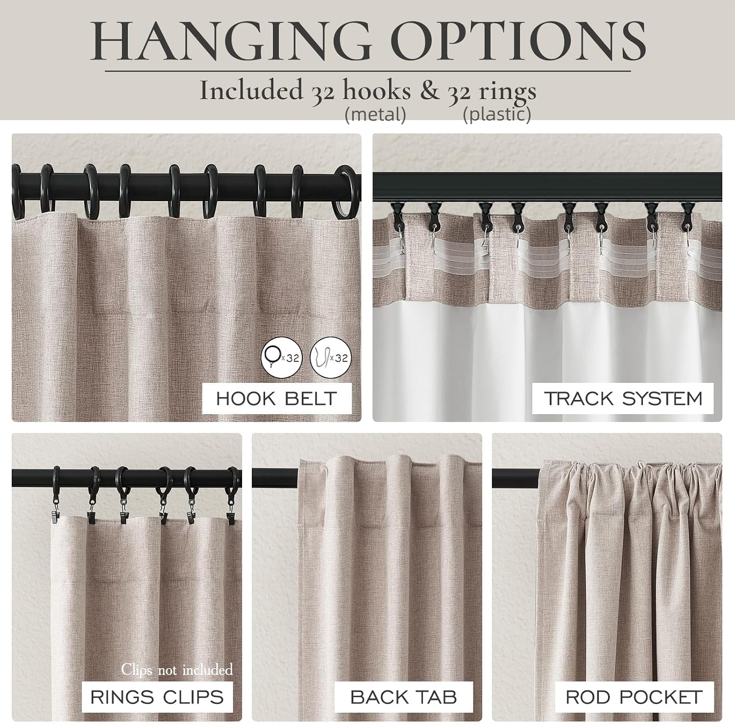 Qjmydeco Flax Linen Curtains for Living Room 2 Panels Set, 8-3/4 ft Long Thick Burlap Look Decorative Blackout Curtains 105 inch Sound Drap…