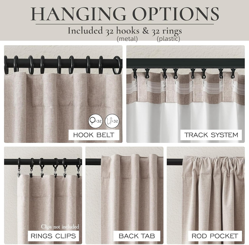 Qjmydeco Primitive Linen Curtains for Living Room 96 Inches Long, Rustic Country Style Drapes Complete Blackout Dark Out Curtains for Bedroo…