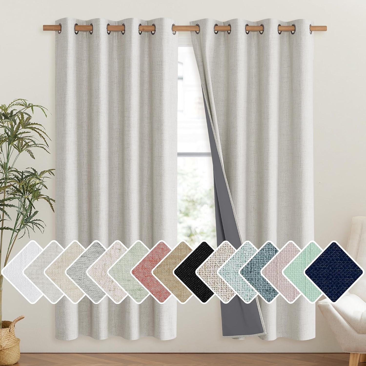 NICETOWN Snowbound Vintage Linen 100% Blackout Curtains for Living Room, Thermal Insulated Curtains 72" Long, Noise Reducing Window…