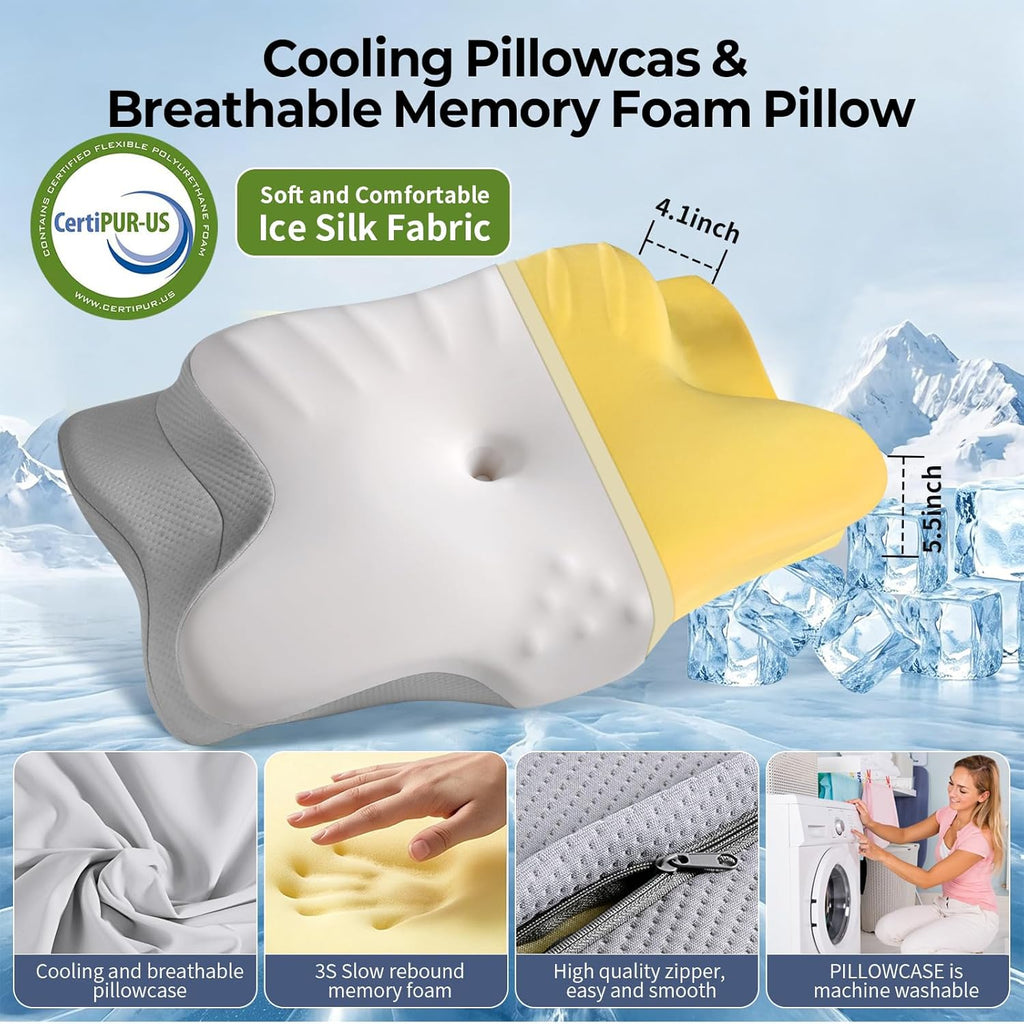 Ylekto Cervical Neck Pillow for - Contour Memory Foam Pillows for Sleeping, Ergonomic Pillow Side Sleeper Pillow for Neck Support, Orthoped…