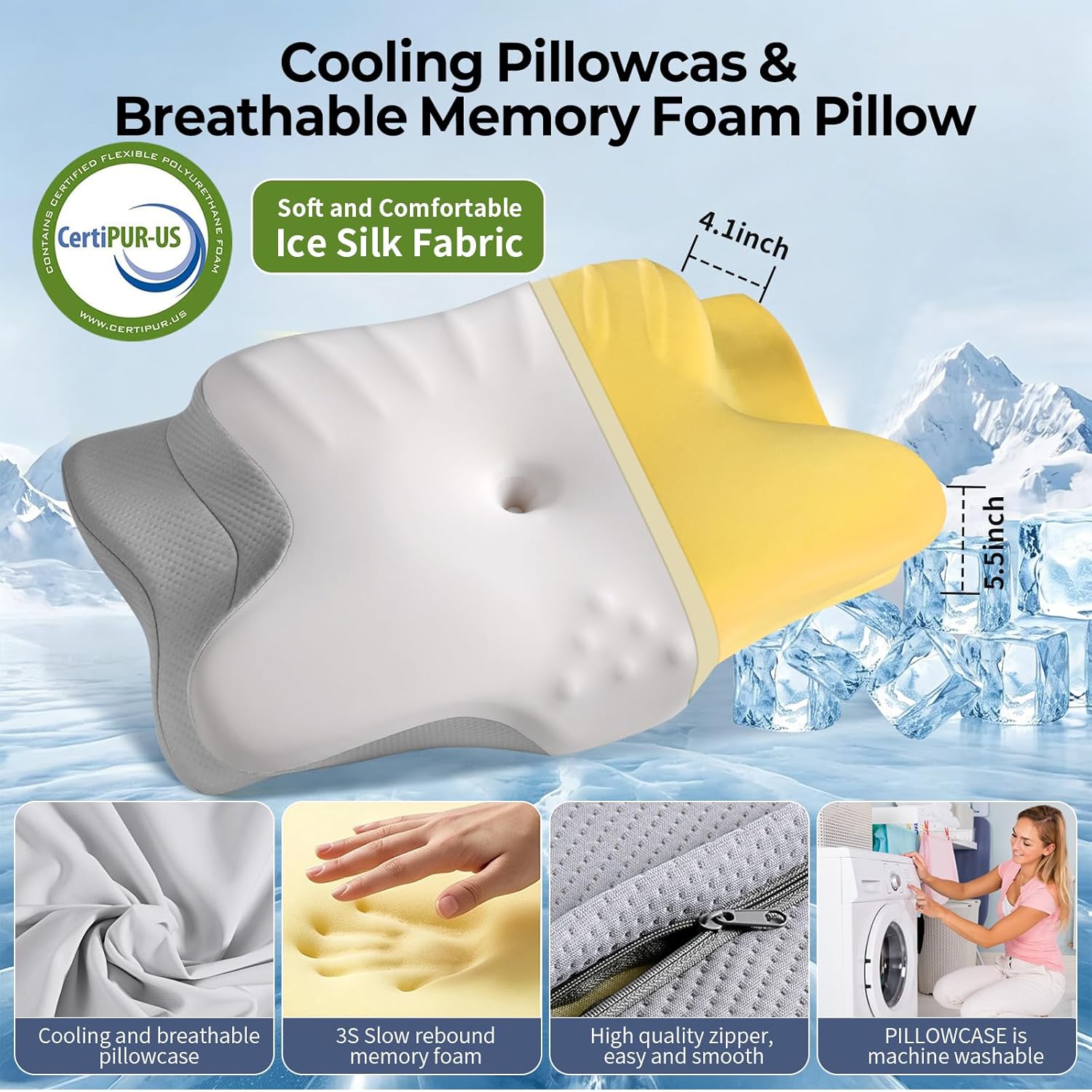 Ylekto Cervical Neck Pillow for - Contour Memory Foam Pillows for Sleeping, Ergonomic Pillow Side Sleeper Pillow for Neck Support, Orthoped…