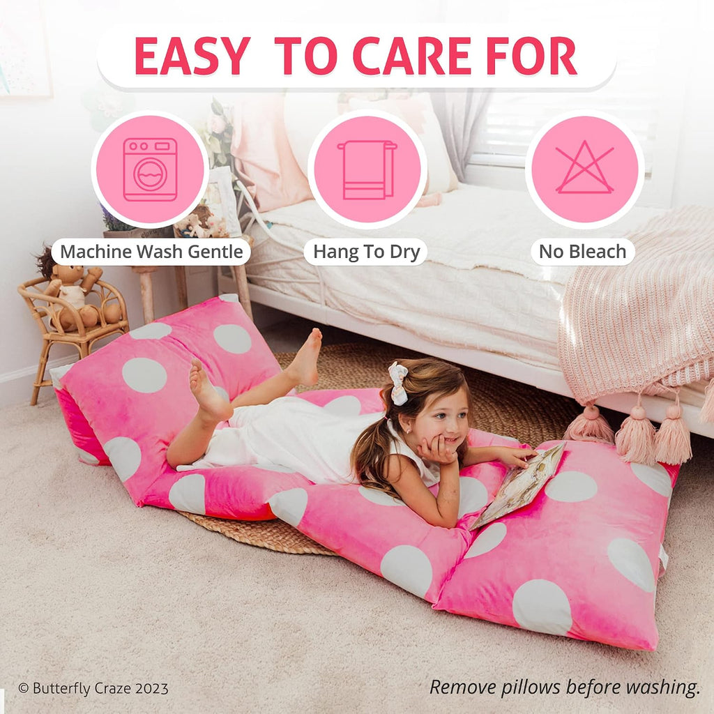 Butterfly Craze Floor Pillow Case, Mattress Bed Lounger Cover, Polka Hot Pink, Queen Size - Cozy Seating Solution for Kids & Adults…