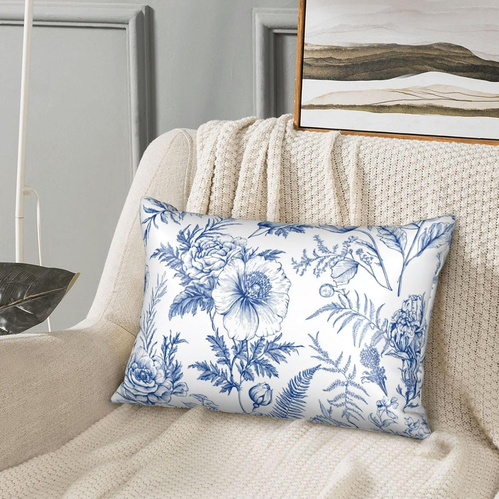 Satin Pillowcase for Hair and Skin Vintage Blue and White Floral Super Soft and Cooling Similar to Silk Pillow Case 1 Pack with Hidden…