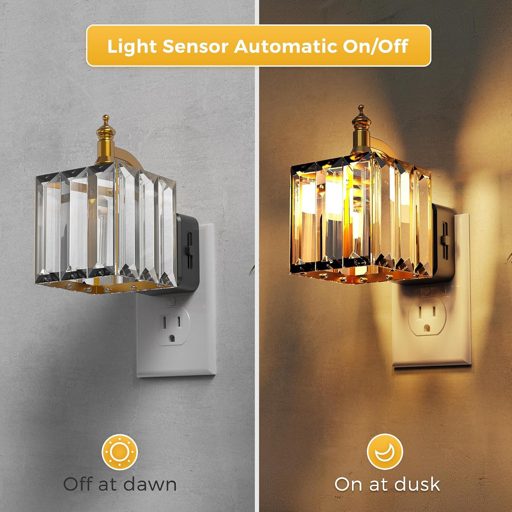 L LOHAS LED Night Light, 2 Pack Night Lights Plug into Wall, 3000K Soft White LED, Crystal Night Lights with Dusk to Dawn Sensor, 0-100lm…