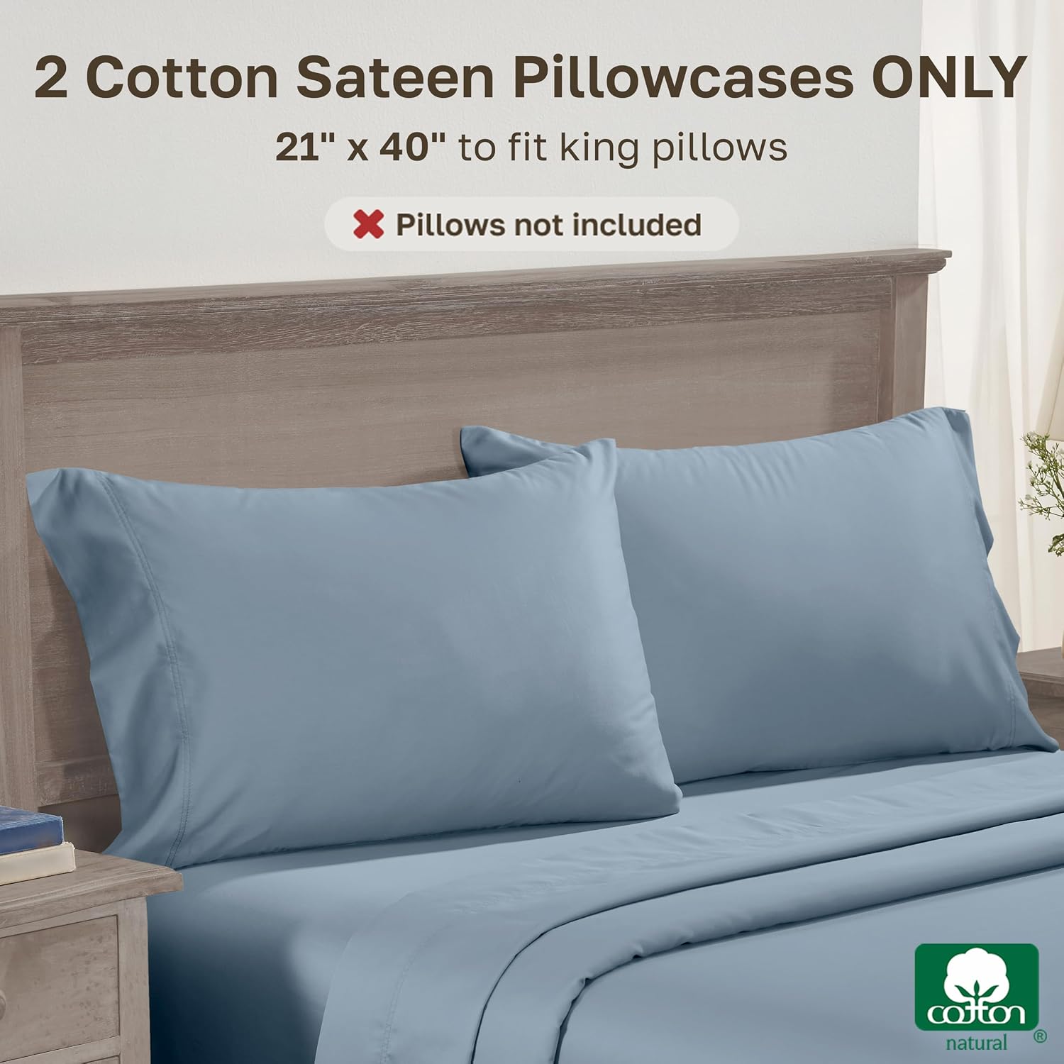 CaliforniaDesignDen Luxuriously Soft 600 Thread Count, 100% Cotton Set of 2 Cases, Crisp Pillowcases King Size Set of 2, Fits King Pillows…