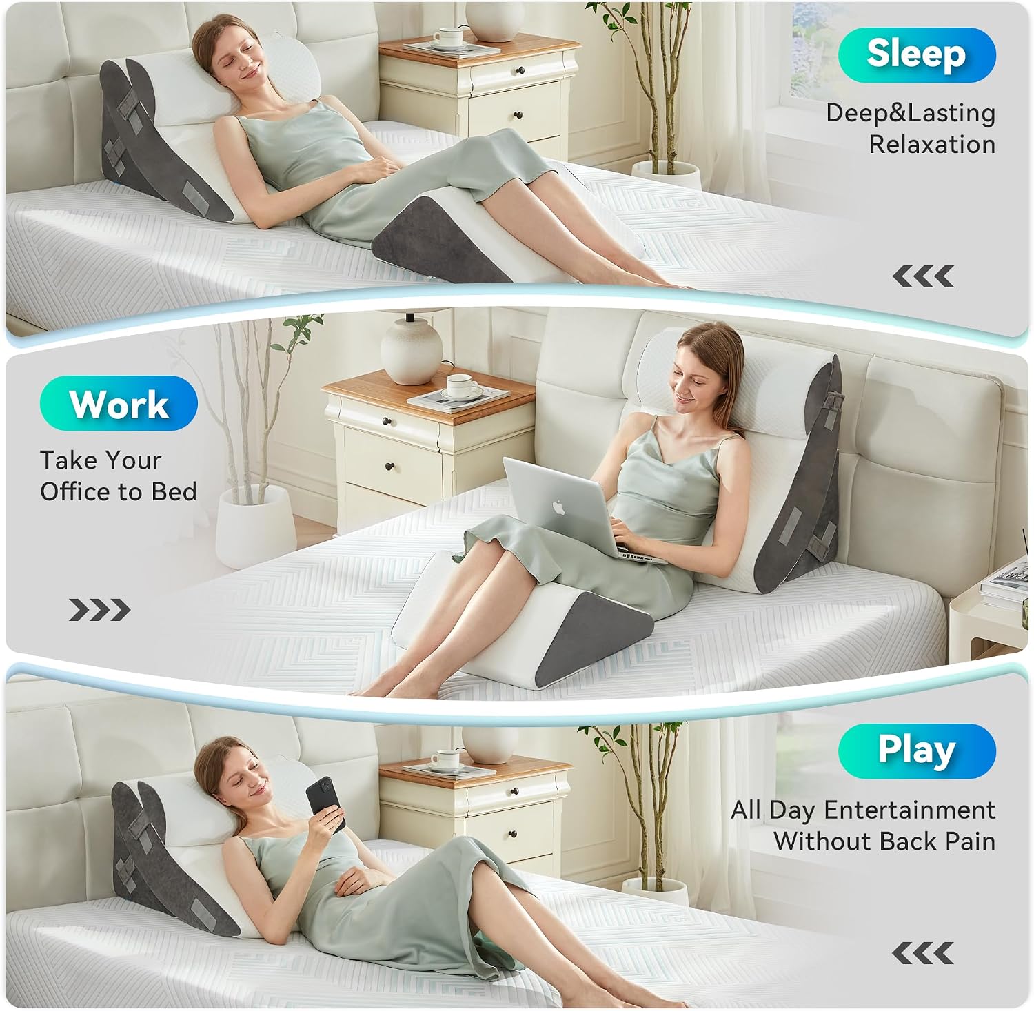 Bdeus 4PCS Bed Wedge Pillow Post Surgery, Orthopedic Sleeping Wedge Pillow Set for Back, Neck and Leg, Acid Reflux, GERD, Memory Foam Supp…
