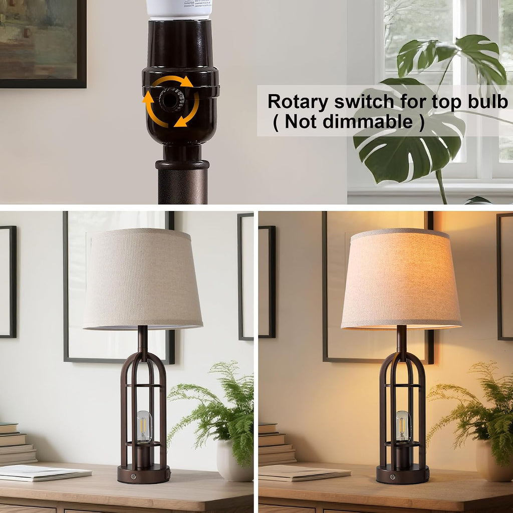 SRJJA 24" Table Lamps for Living Room Set of 2, Rustic Farmhouse 3-Way Dimmable Touch Industrial Bedside Lamps with USB A+C for Bedroom…