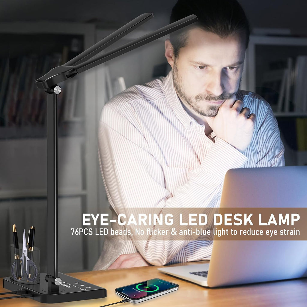 Dimmable LED Desk Lamp with USB Charging Port, 50 Lighting Modes Dual Swing Arm Architect Table Lamp Light Desk Lamp for Home Office Dorm…