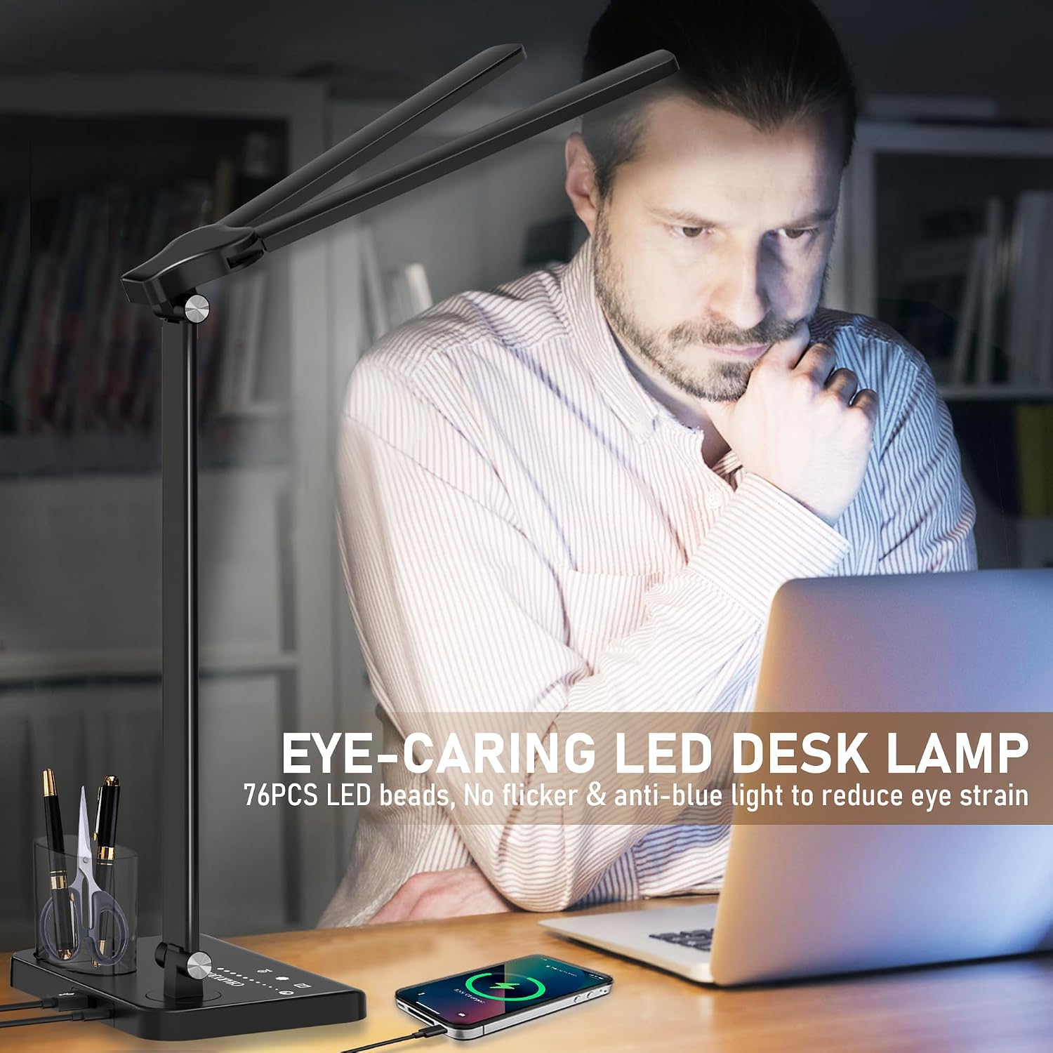 Dimmable LED Desk Lamp with USB Charging Port, 50 Lighting Modes Dual Swing Arm Architect Table Lamp Light Desk Lamp for Home Office Dorm…