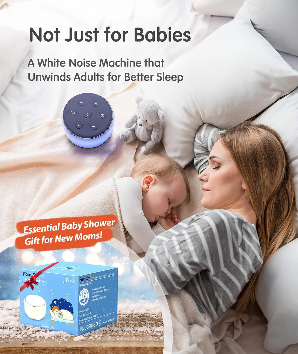 FamiSym Sleep Sound Machine for Babies Kids Adults - Rechargeable White Noise Machine for Sleeping with Night Light, 34 Soothing Sounds…