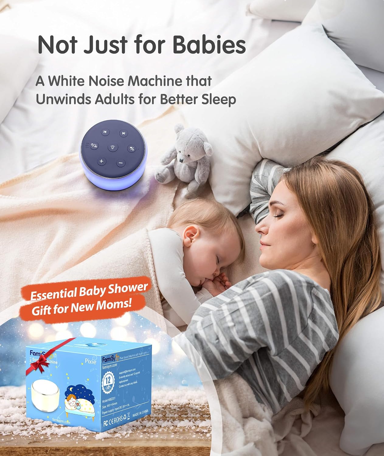 FamiSym Sleep Sound Machine for Babies Kids Adults - Rechargeable White Noise Machine for Sleeping with Night Light, 34 Soothing Sounds…