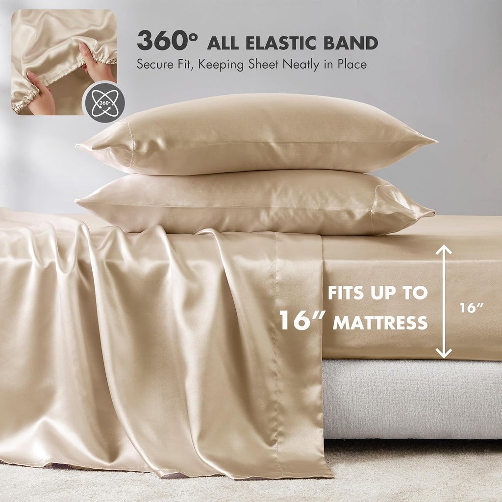 Madisonpark Madison Park Satin Sheets King Size, Luxurious Silky Bed Sheets, Elastic 14" Pocket fits up to 16" Mattress, Wrinkle-Free, Soft…