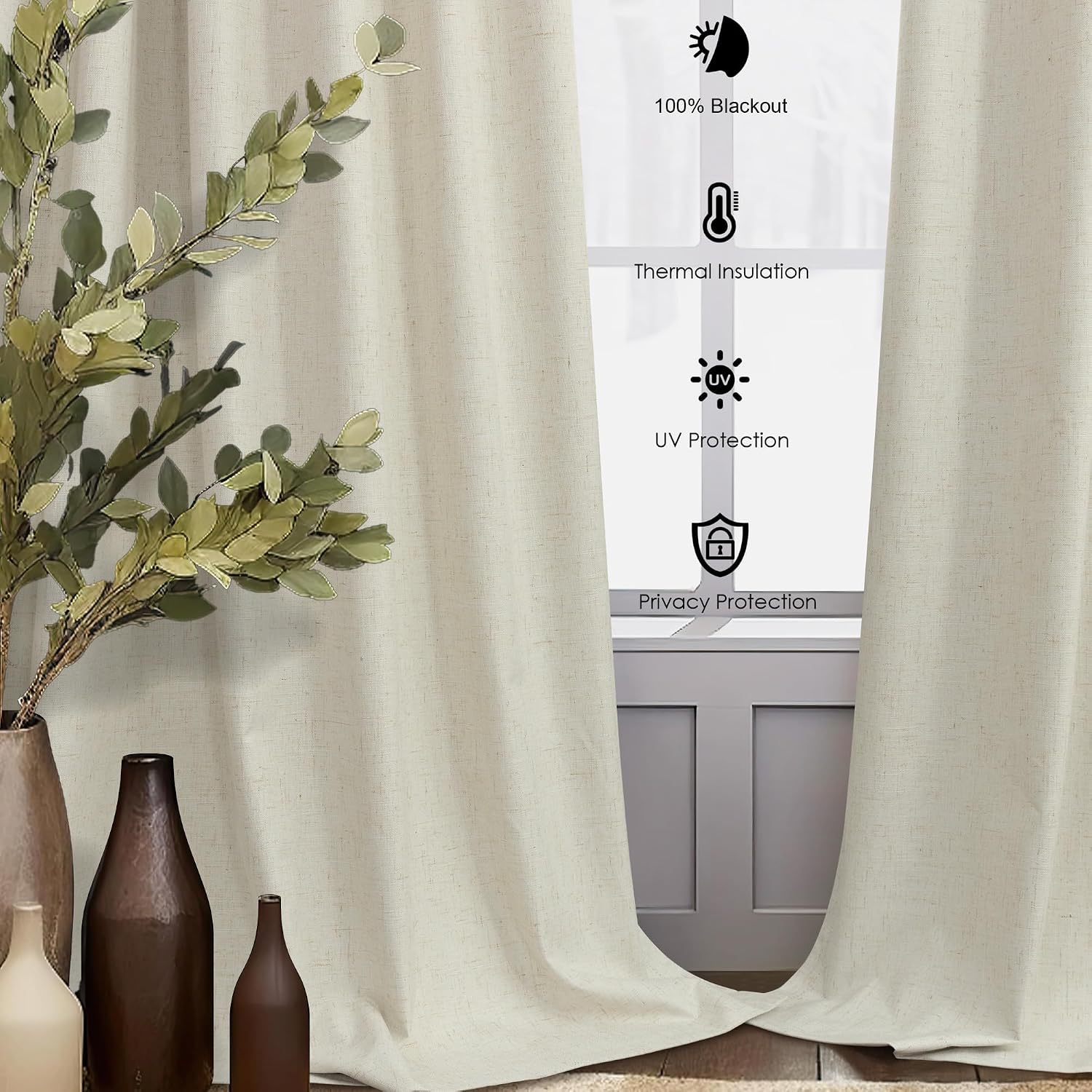 Dancurton 95 Inch Curtains 2 Panels Set UV/Heat Blocking for Summer Modern Farmhouse Beige Curtains for Living Room Darkening Curtain for S…