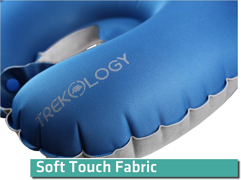 TREKOLOGY Inflatable Neck Pillow for Travel – Compact Ultralight Air Pillow with Button Inflation & Quick Deflate – Dual-Fabric Neck…