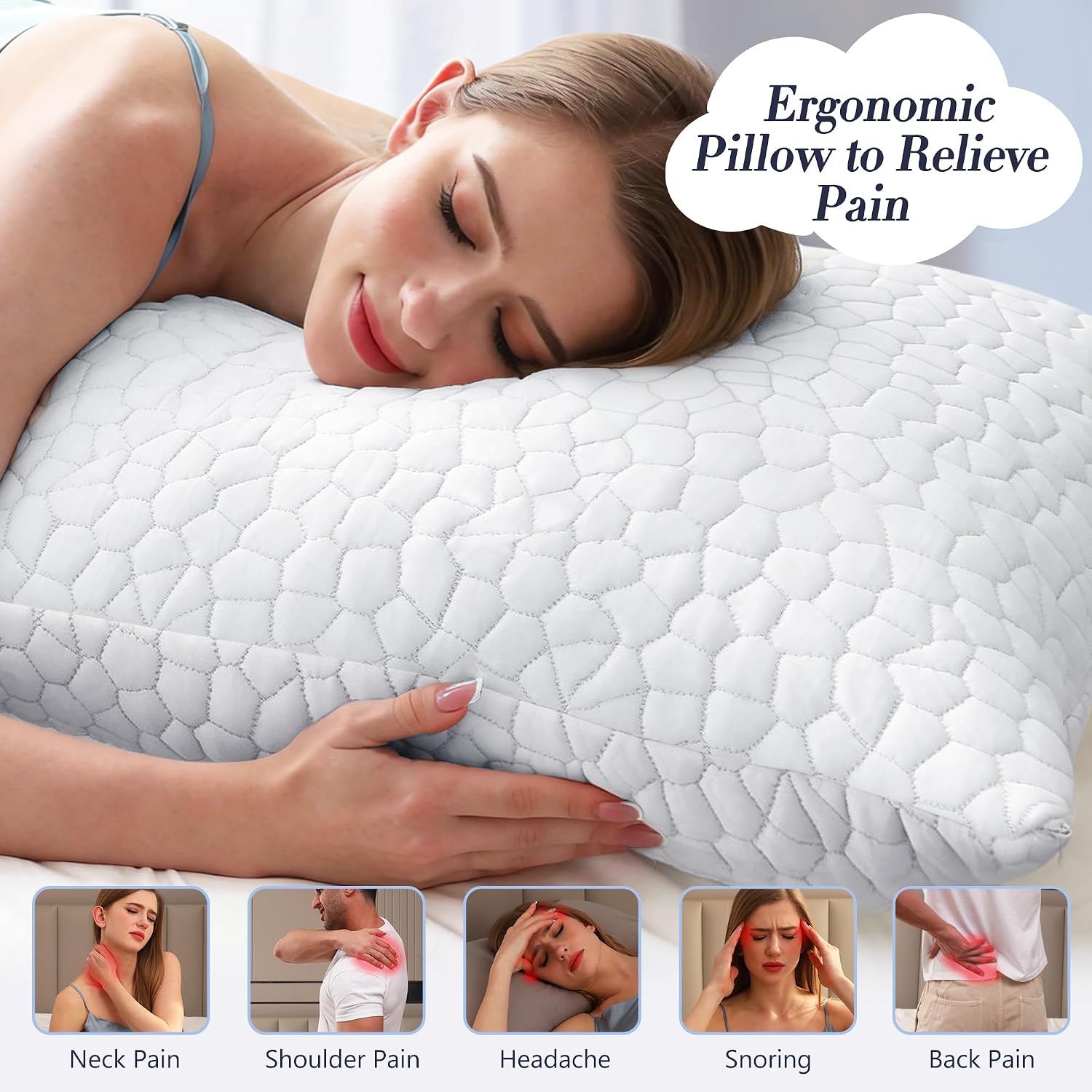 Yettbea Adjustable Shredded Memory Foam Pillows Queen Size Set of 2, Luxury Bamboo Cooling Pillow w/Washable Zippered Cover, Soft or Firm…