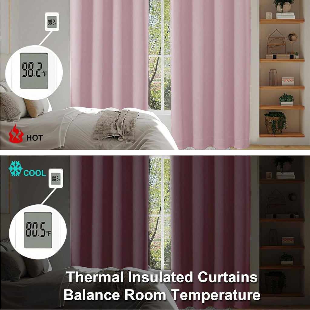 Simplebrand Ava Blush Blackout Curtains for Bedroom 63 Inch Length 2 Panels Set, Nursery Thermal Insulated Energy Saving Rod Pocket Window…
