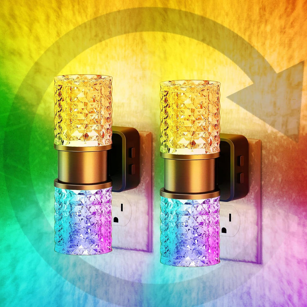 JandCase Night Lights Plug into Wall,2 Pack Color Changing Night Light for Kids, 3000K+RGB LED Nightlight with Dusk to Dawn Sensor…