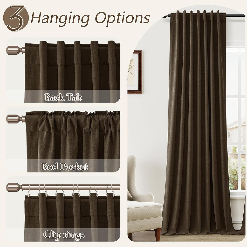Guken 100% Blackout Curtains 90 Inch Length 2 Panels Set for Living Room Bedroom Back Tab Thermal Insulated Black Out Linen Drapes Room Dar…