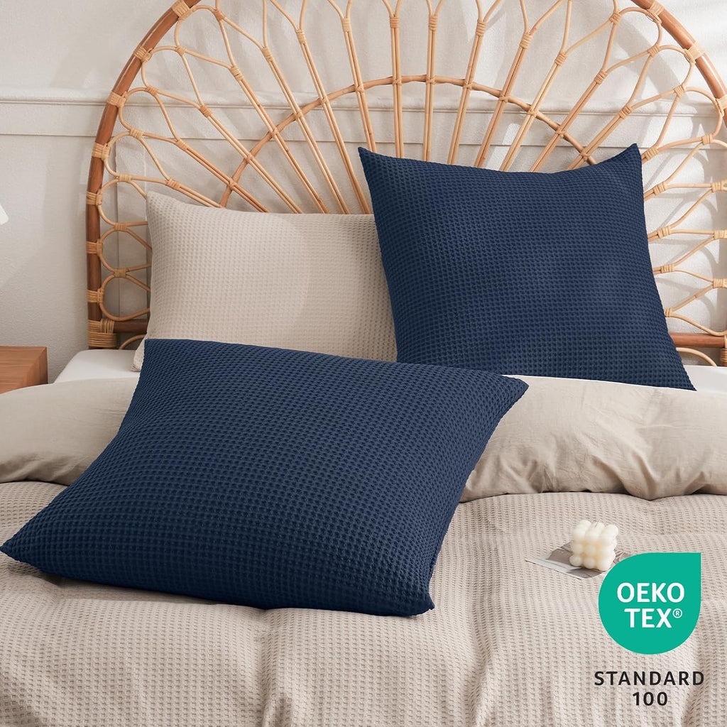 Phf 100% Cotton Waffle Weave Euro Shams 26" x 26", No Filling, 2 Pack Elegant Home Decorative Euro Throw Pillow Covers for Bed Couch Sofa,…