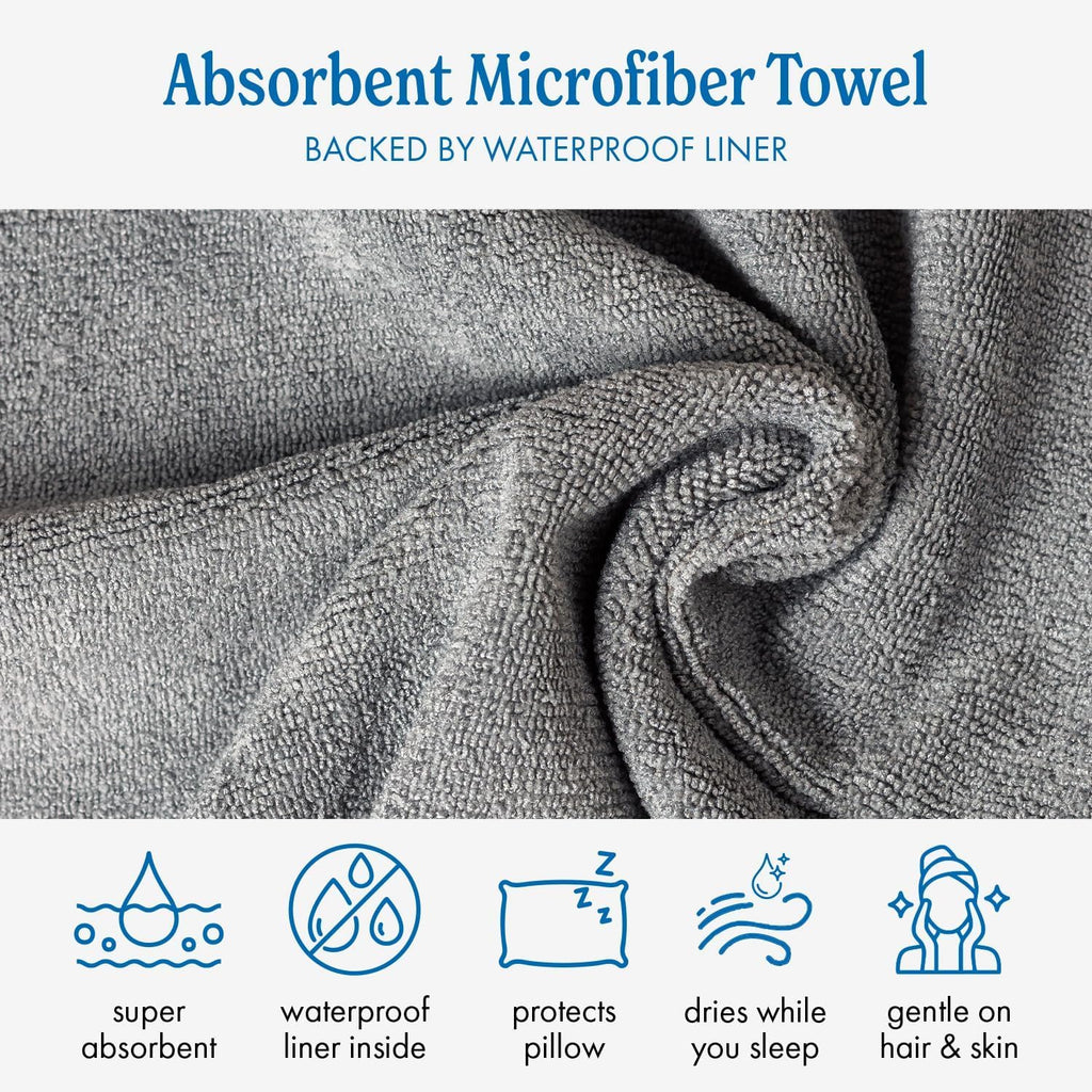 DryZzz Waterproof Towel Pillowcase 2 Pack Gray, Standard Size 29"x19" Dual-Sided Waterproof Pillow Covers for Wet & Dry Hair, Protects Agai…