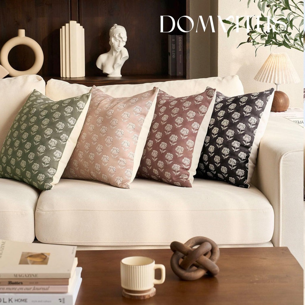 Domvitus Floral Pillow Covers 20x20 Throw Pillow Covers Decorative Farmhouse Block Floral Print Vintage Pillow Cover for Living Room Couch…