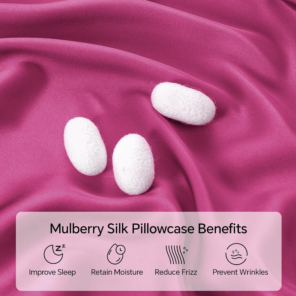 Infiixso Silk Pillow Cases 2 Pack Standard Size, Ultra Smooth & Soft Mulberry Silk Pillow Case for Hair and Skin, Breathable Cooling Silk P…