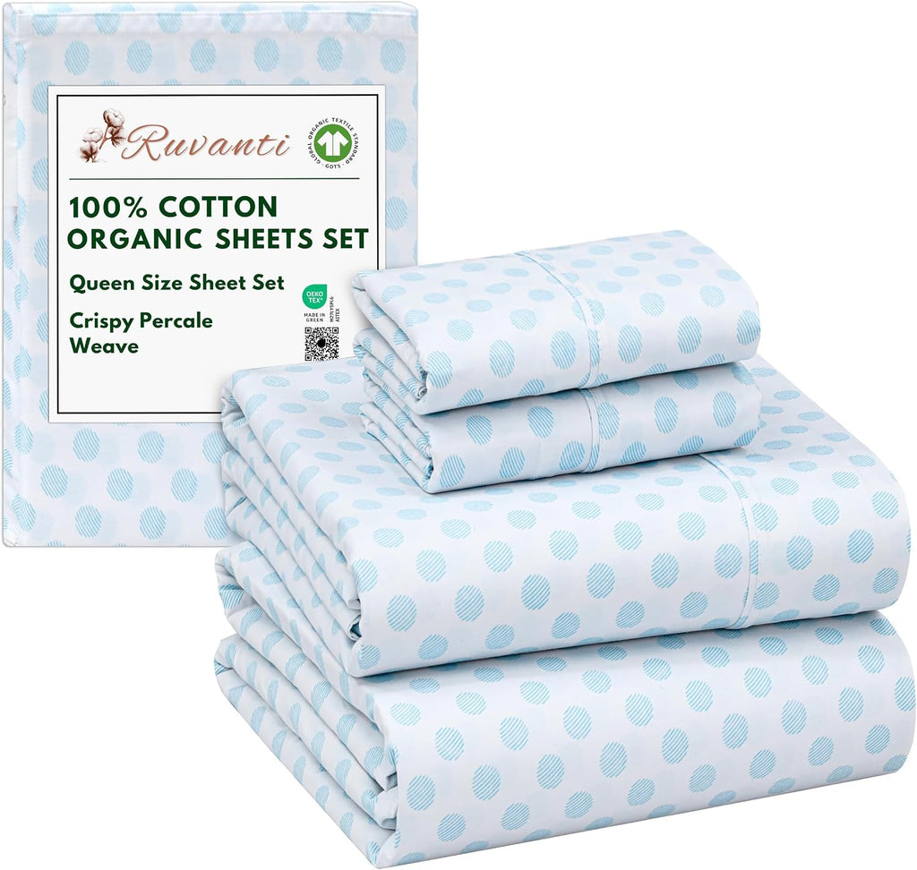 Ruvanti 100% Cotton Organic Percale Sheets Queen Size – Crisp Cooling Bed Sheets for Hot Sleepers, Deep Pocket 15”, Soft Peach Finish, Brea…