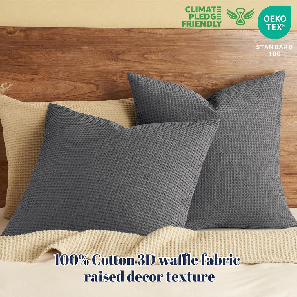 Phf 100% Cotton Waffle Weave Throw Pillow Cover, 24" x 24", No Filling, 2 Pack Elegant Home Decorative Square Throw Pillow Covers for Bed C…