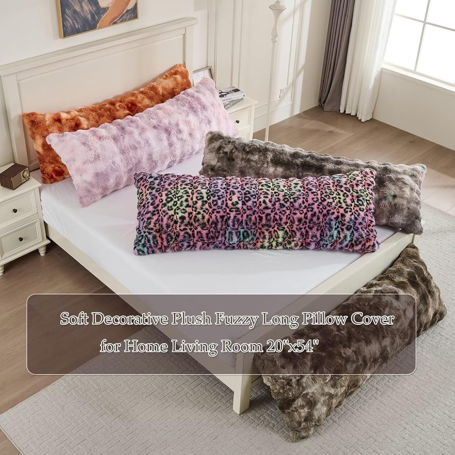 20"x54"Luxury Shaggy Faux Fur Body Pillow Cover, Bubble Fluffy Plush Bed Body Pillowcase with Zipper Closure, Plush Long Pillow Cover for…