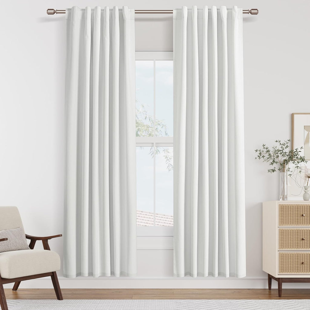 Guken White 100% Blackout Linen Curtains 80 Inch Length 2 Panels Set for Living Room Back Tab/Rod Pocket Thermal Insulated Black Out Drapes…